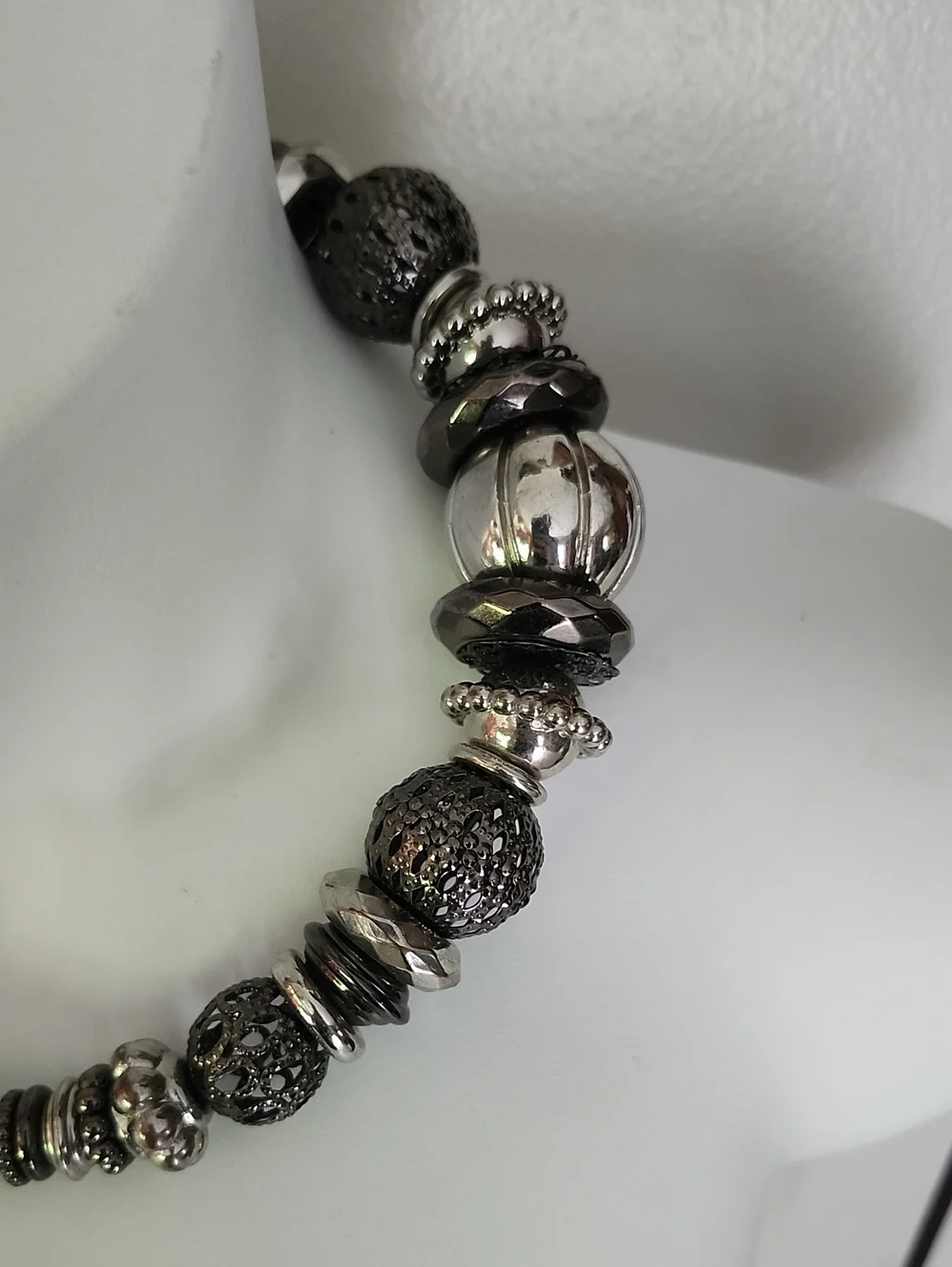 Bold Sterling-Look Gunmetal Bead Statement Necklace